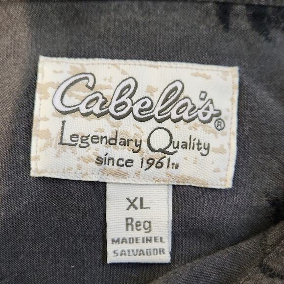 Cabela's Men's Gray Hawaiian Button Front Camp Shirt Size XL Collar Pocket - Picture 7 of 11